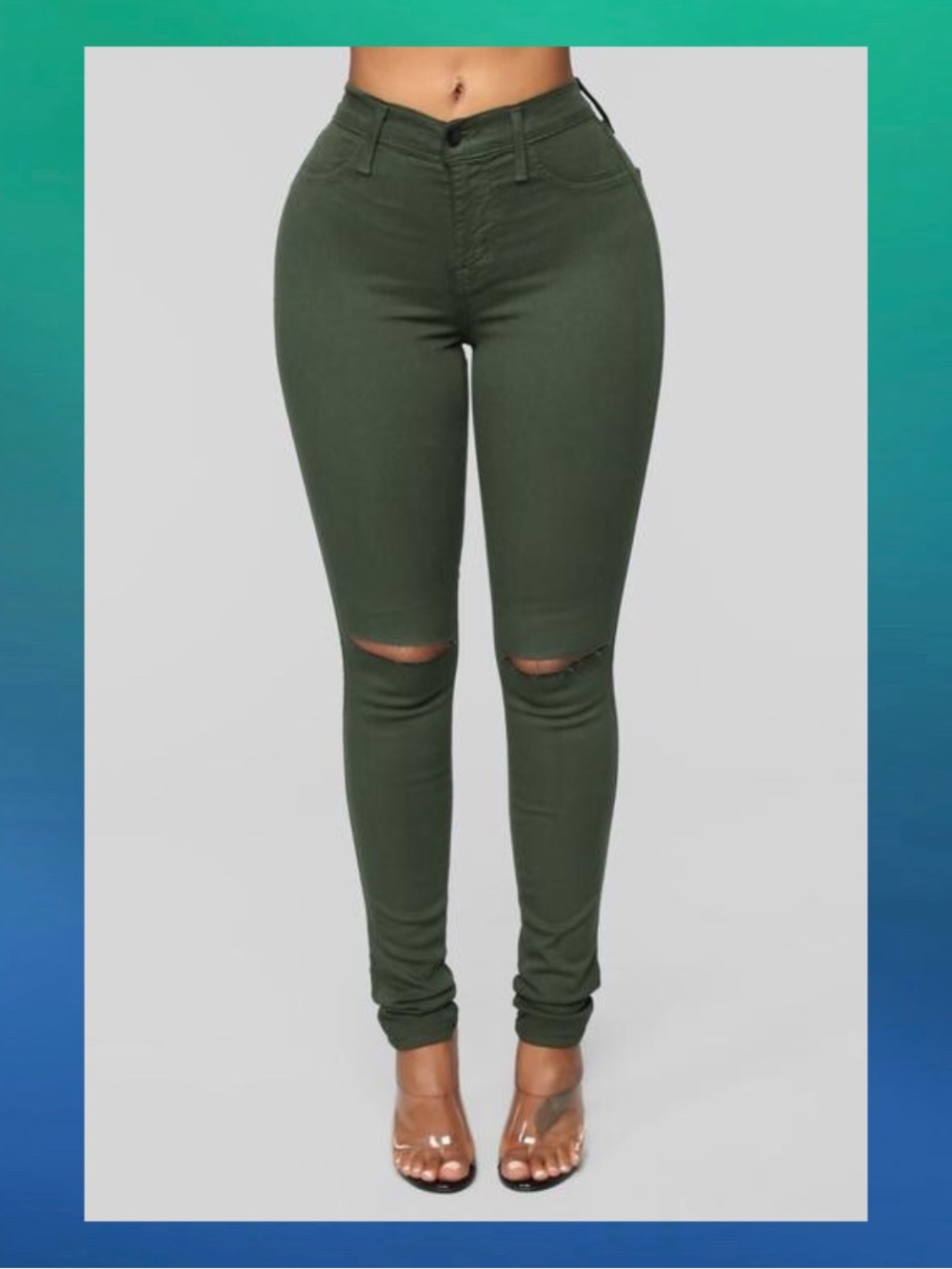 Fashion Nova New Without Tags Ripped Knee Green High Waisted Skinny Jeans